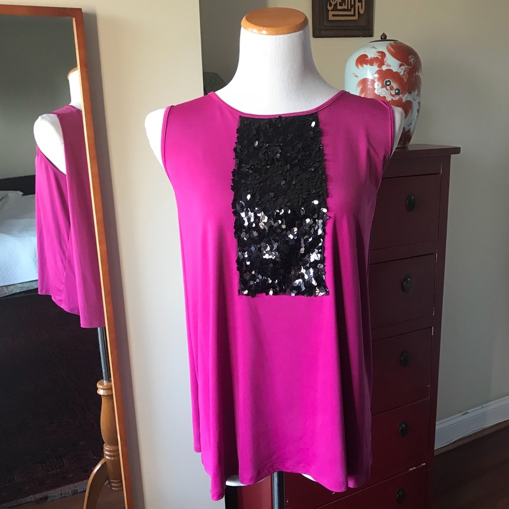 Ellen Tracy Fuchsia Pink Beaded Top Sz Small